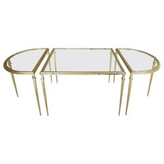 Three-Piece Glass Coffee Table in Gold Leaf with Demilune Sides