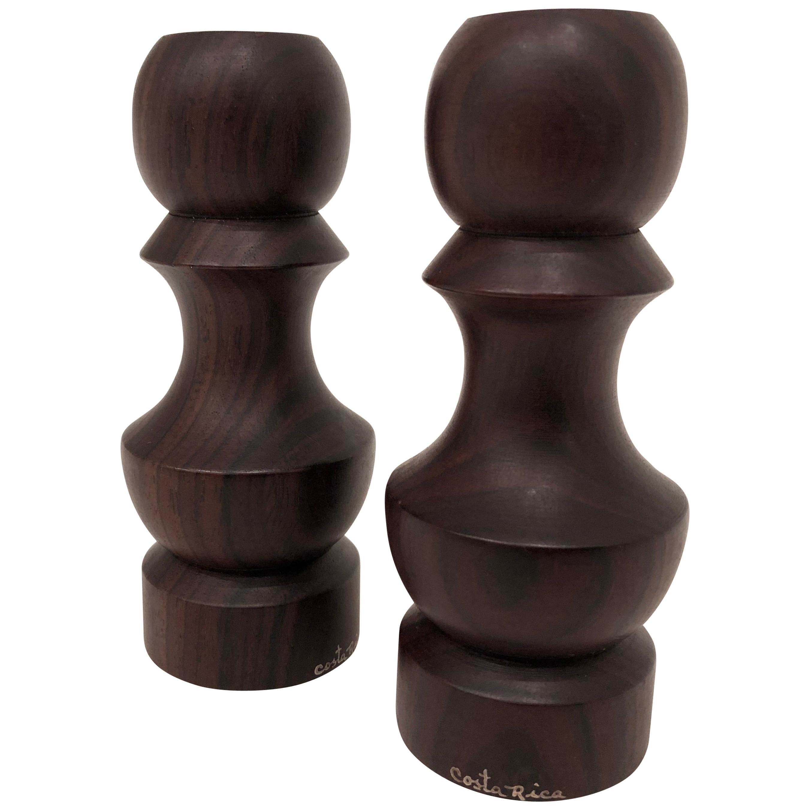 Pair of Danish Modern Solid Rosewood Hand Turned Salt and Pepper Shakers For Sale