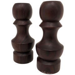 Retro Pair of Danish Modern Solid Rosewood Hand Turned Salt and Pepper Shakers