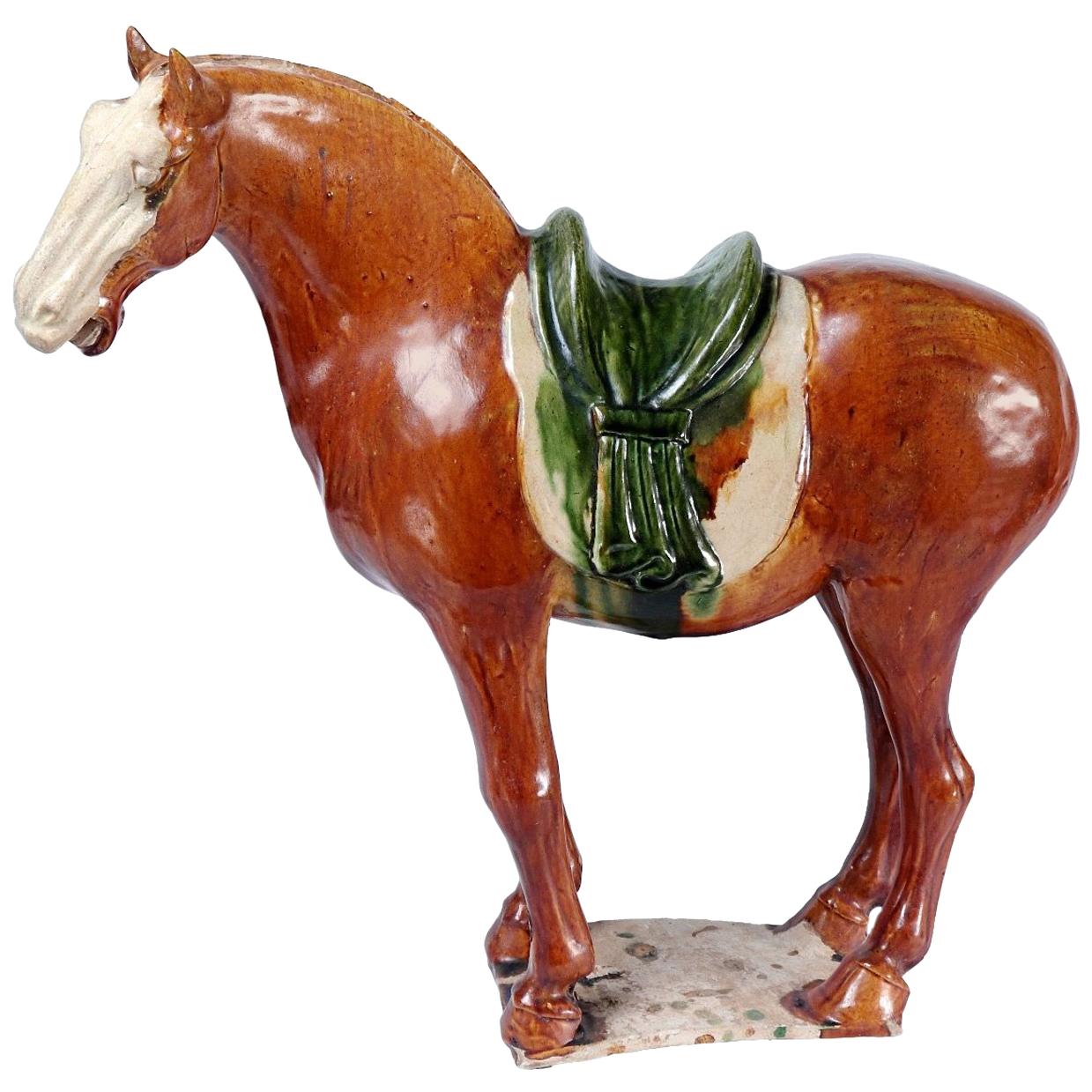 Chinese Sancai Glazed Ceramic Horse Figure, Tang Dynasty For Sale