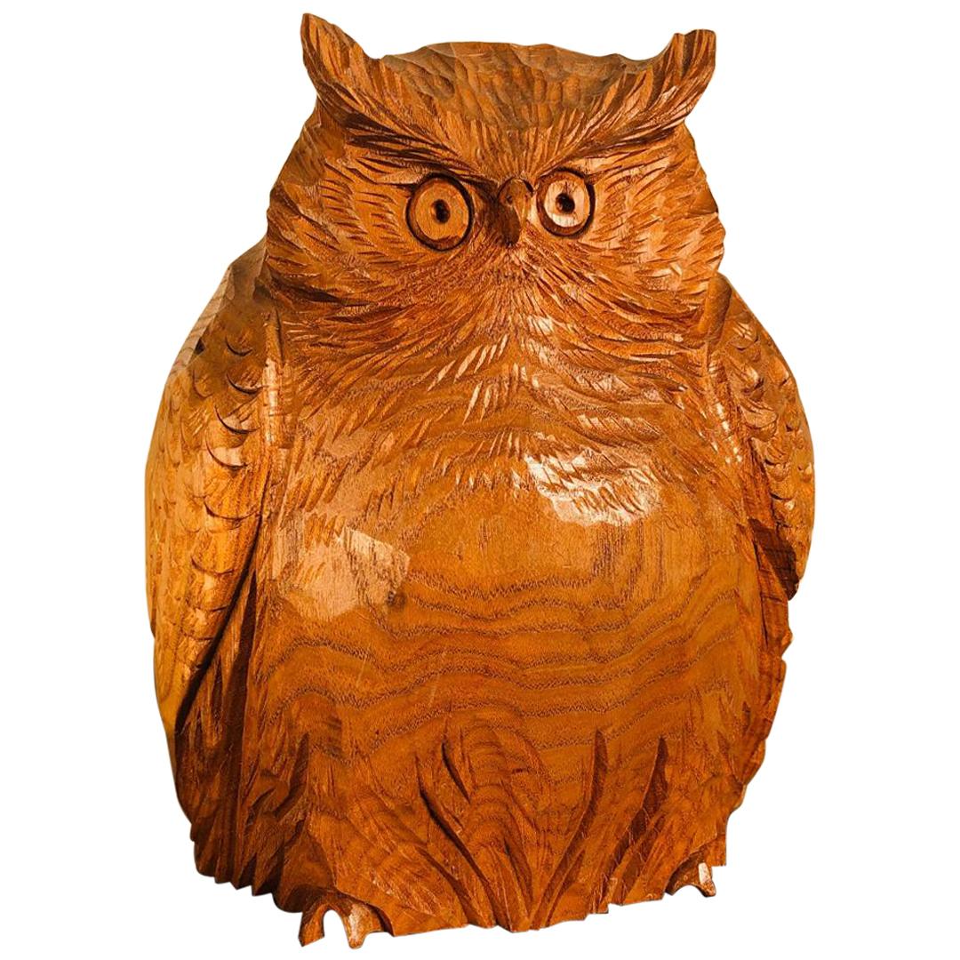 Japanese Hand Carved  Owl, Fine Mid Century Work of Art