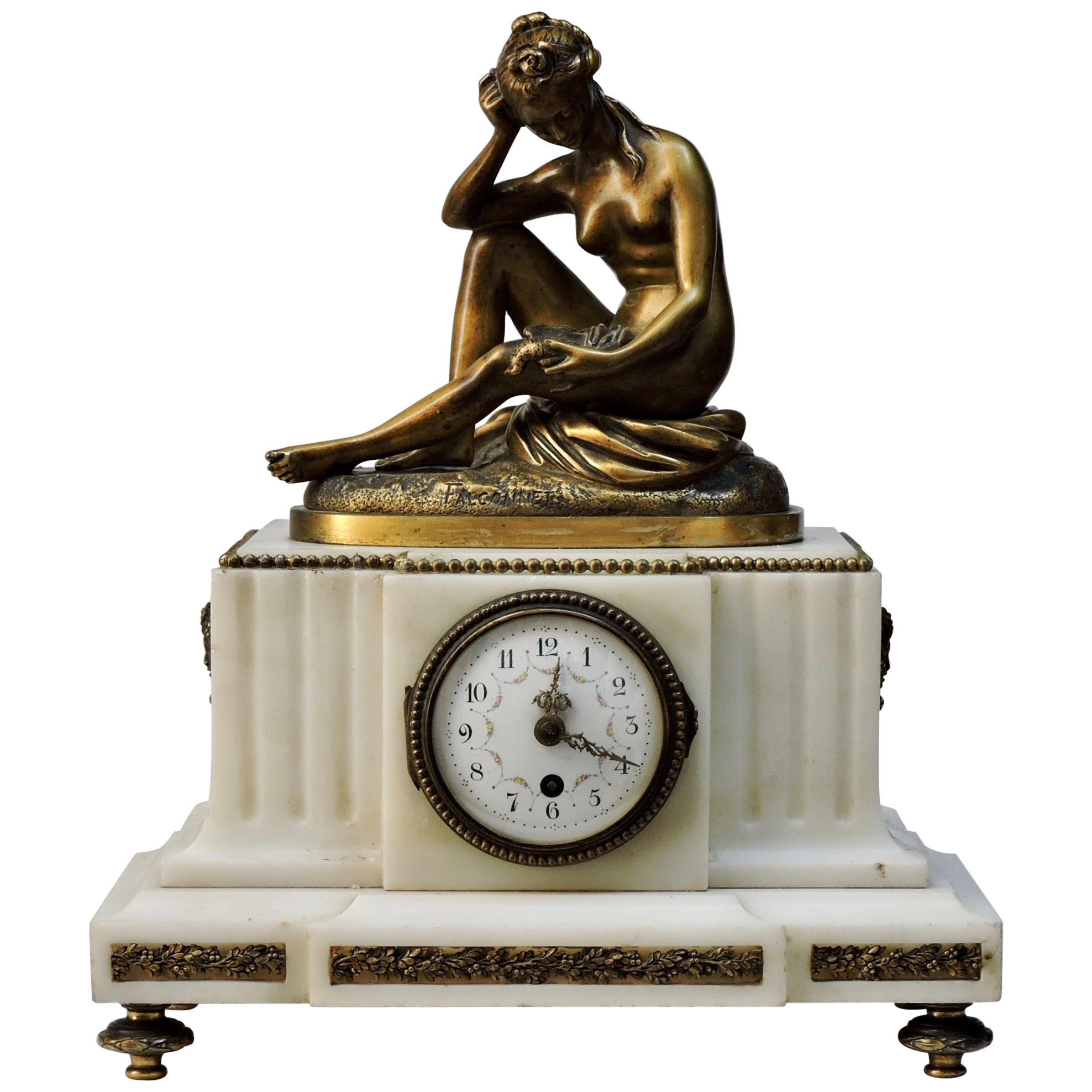 French 19th Century Marble and Ormolu Clock after Falconnet