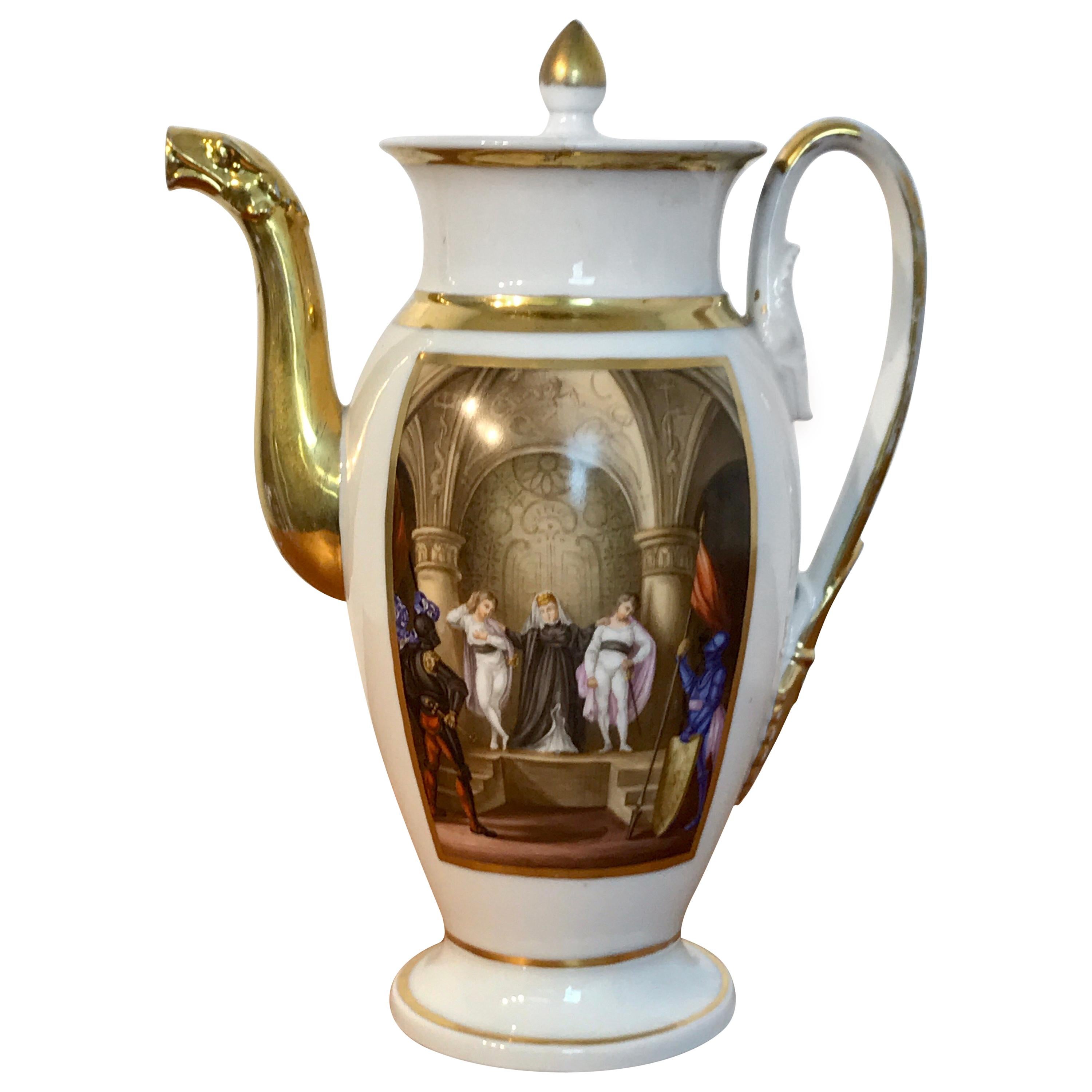 Old Paris Operatic/Theatrical Motif Coffee Pot, 1840