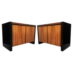 Pair of Henredon Koa Wood and Black Lacquer Nightstands or Side Tables