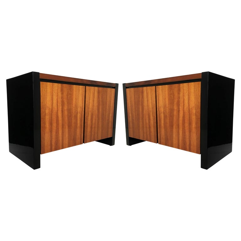 Pair Of Henredon Koa Wood And Black Lacquer Nightstands Or Side Tables For Sale At 1stdibs