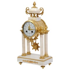 Japy Freres White Marble and Ormolu Antique French Portico Clock