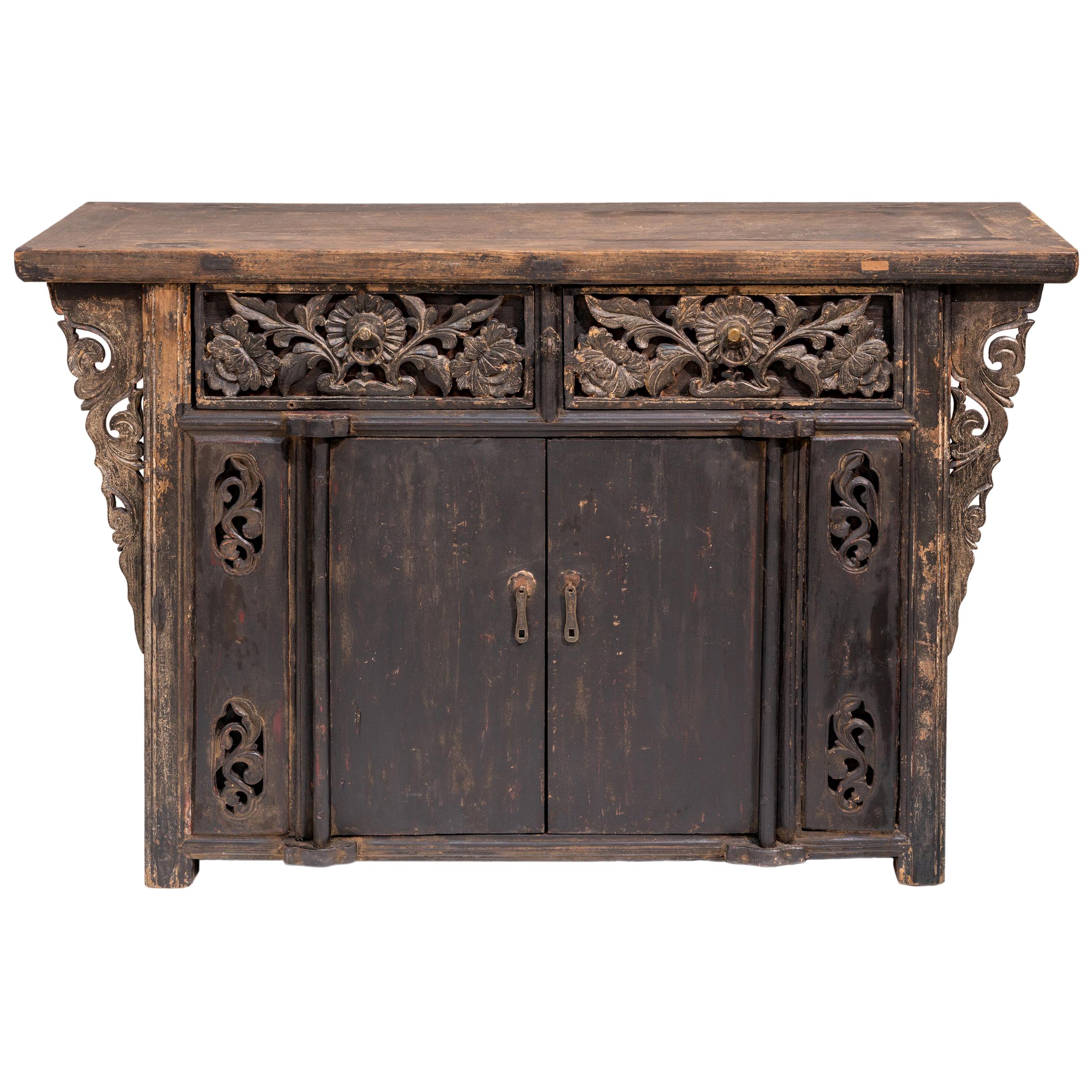 Mid-19th Century Carved Cabinet from Shanxi, China