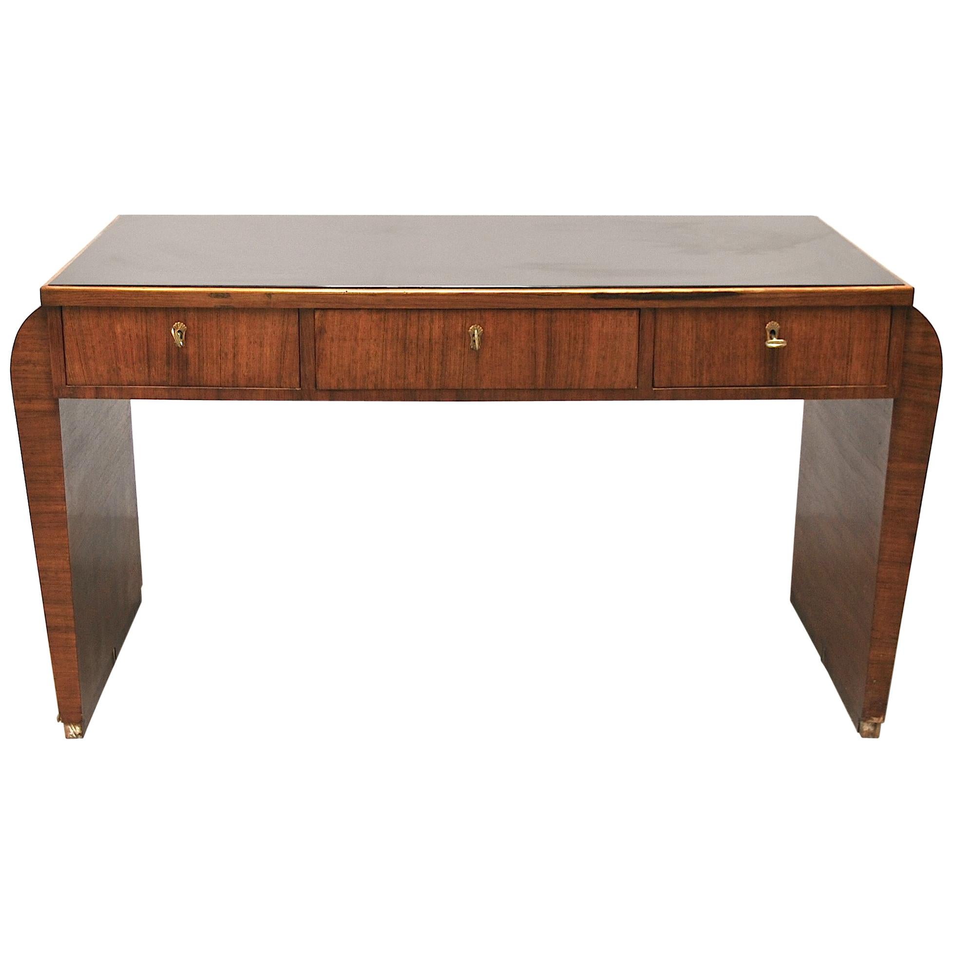 Midcentury Italian Rationalist Writing Table with Brass Finishes, 1930s