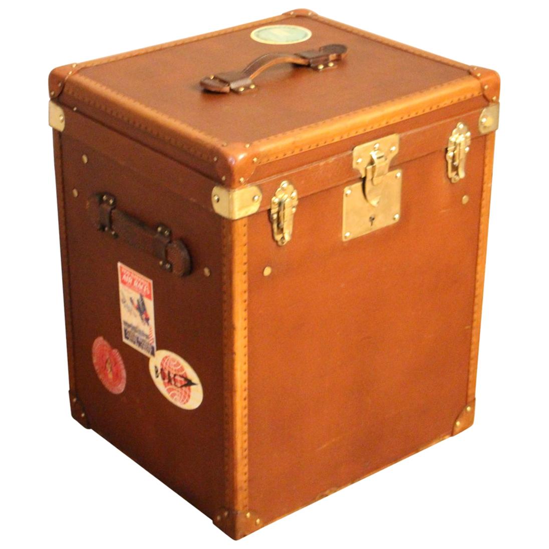 1930s French Tall Brown Canvas Hat Trunk, Hat Box