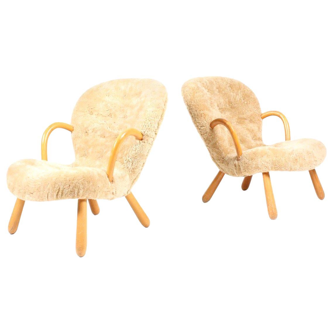 Pair of Vintage Clam Chairs by Philip Arctander, Danish modern 1940s
