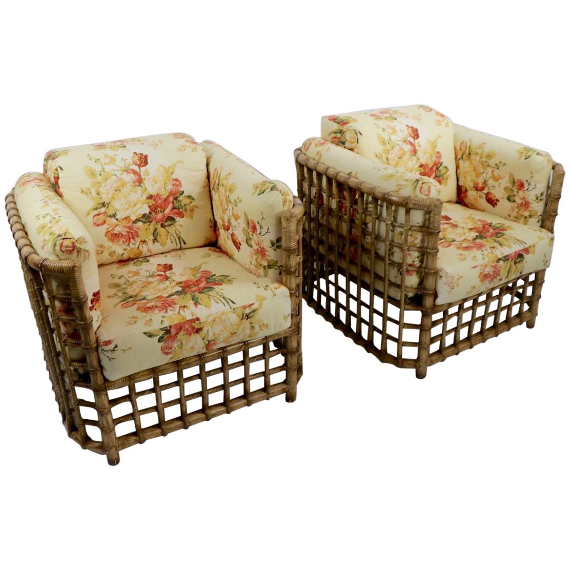 Suite of Willow Reed Bamboo Chairs and Ottoman by Henry Olko