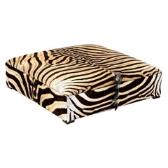 Zebra Ottoman / Coffee Table, Large Square, Two Zebra Hides, Custom Made In USA