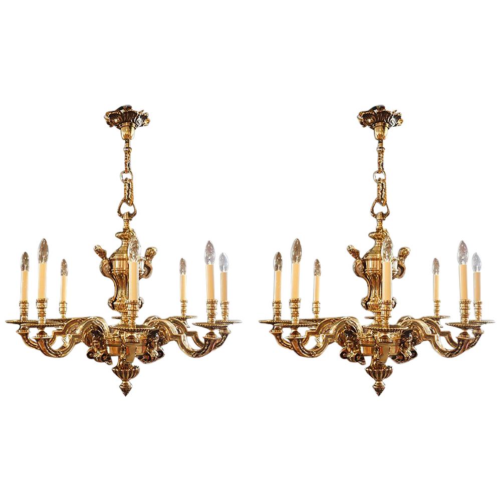 Pair of magnificent Antique Bronze Chandeliers, early 20th century Circa 1910