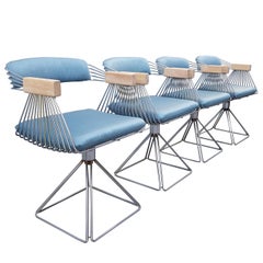 Reupholstered Rudi Verelst Pyramid, Set of Four Dinning Chairs