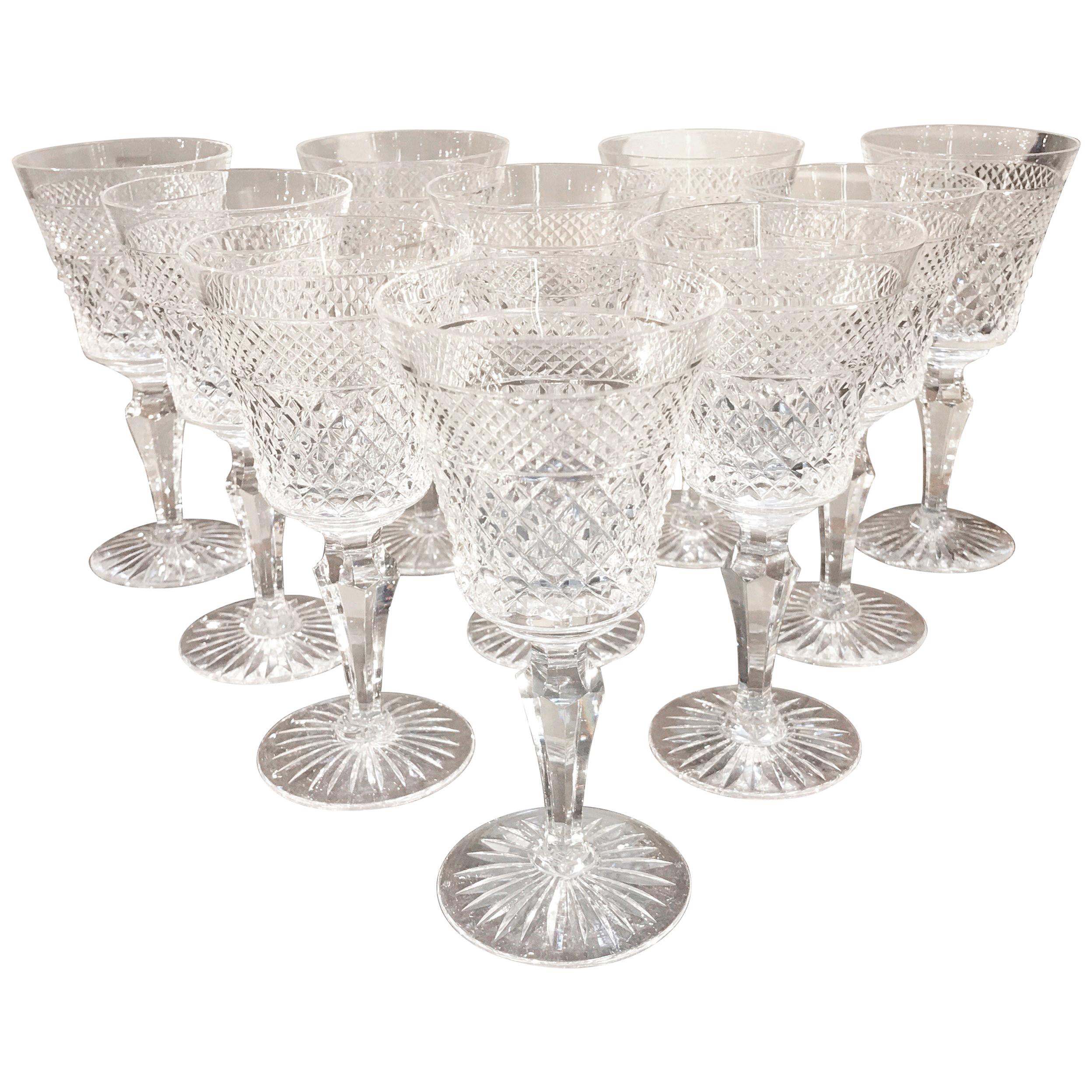 Set of 10 English Cut Crystal Wine Glasses