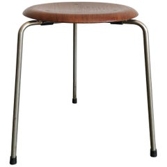 Arne Jacobsen for Fritz Hansen Scandinavian Brass Teak Dot Stool, 1950s