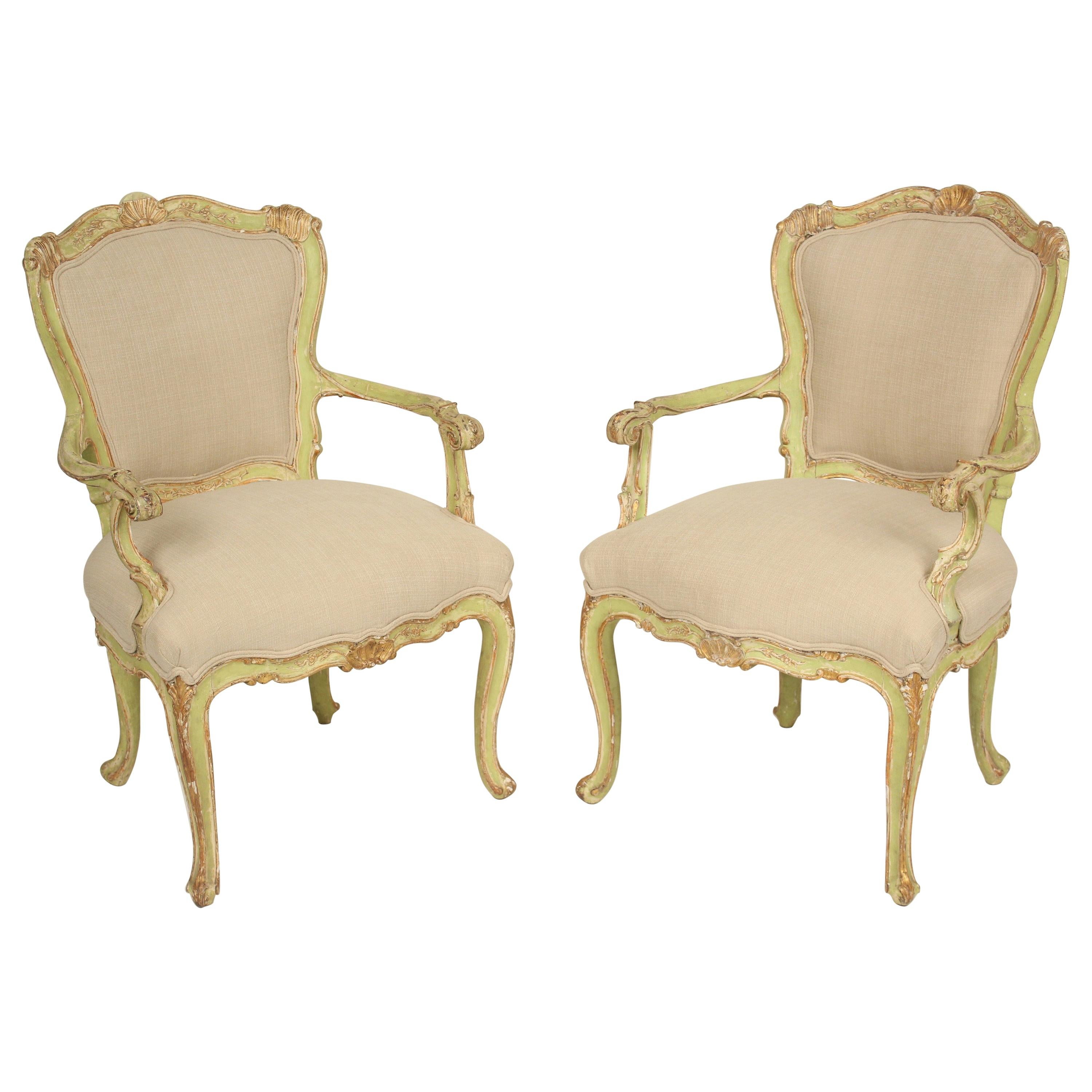 Pair of Antique Louis XV Style Painted Armchairs