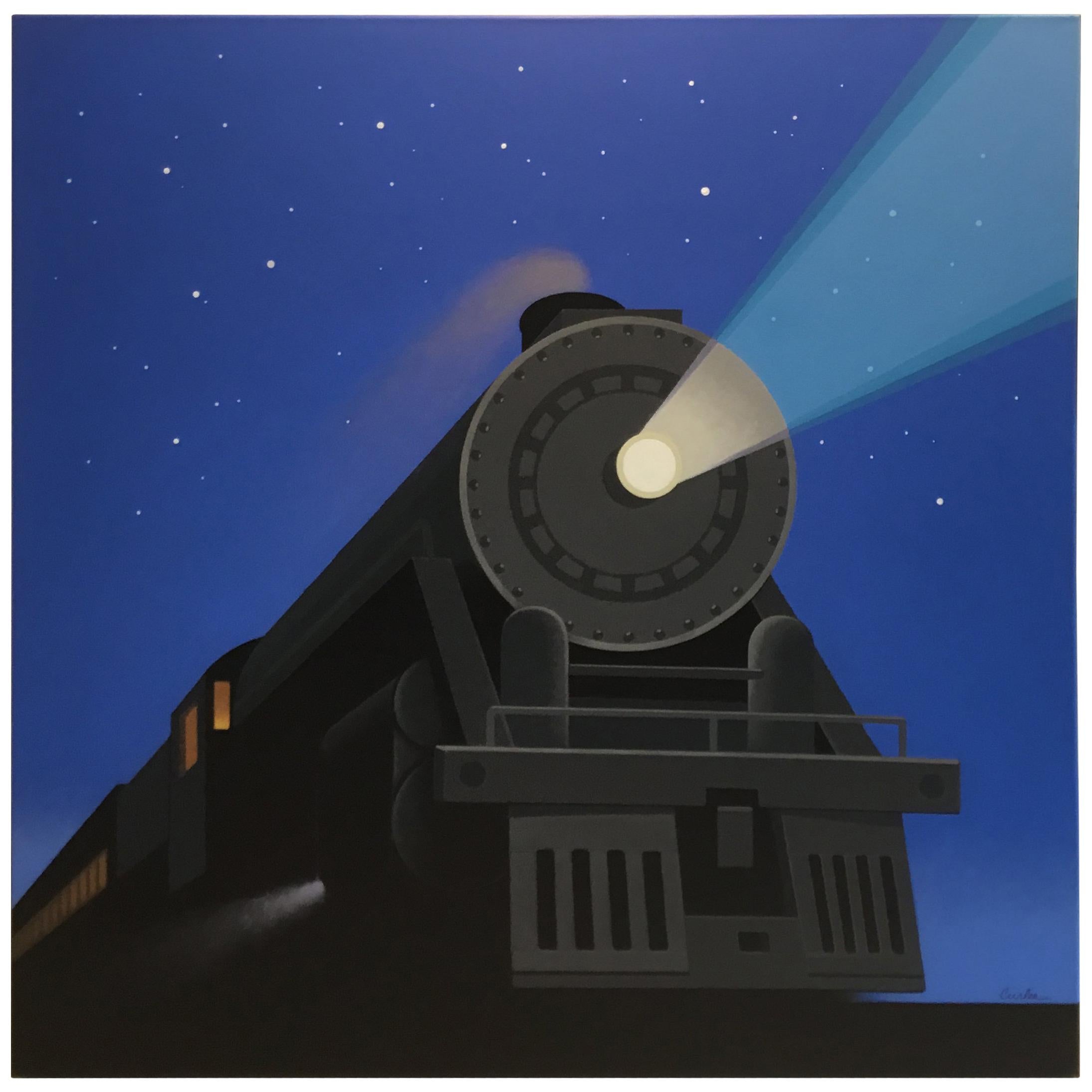 Treno notturno, dipinto originale di Lynn Curlee in vendita