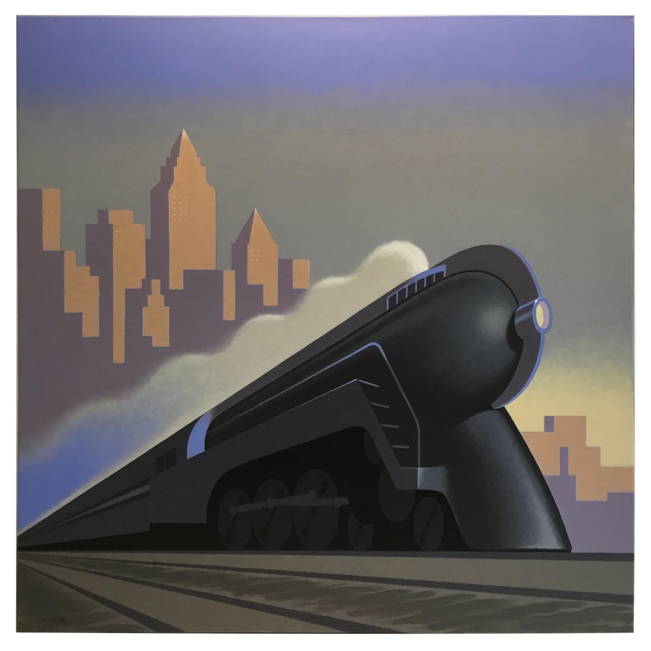 "Deco Train" Original Painting by Lynn Curlee For Sale