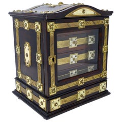 Antique English Wood Bronze and Ivory Jewelry Box, circa 1890