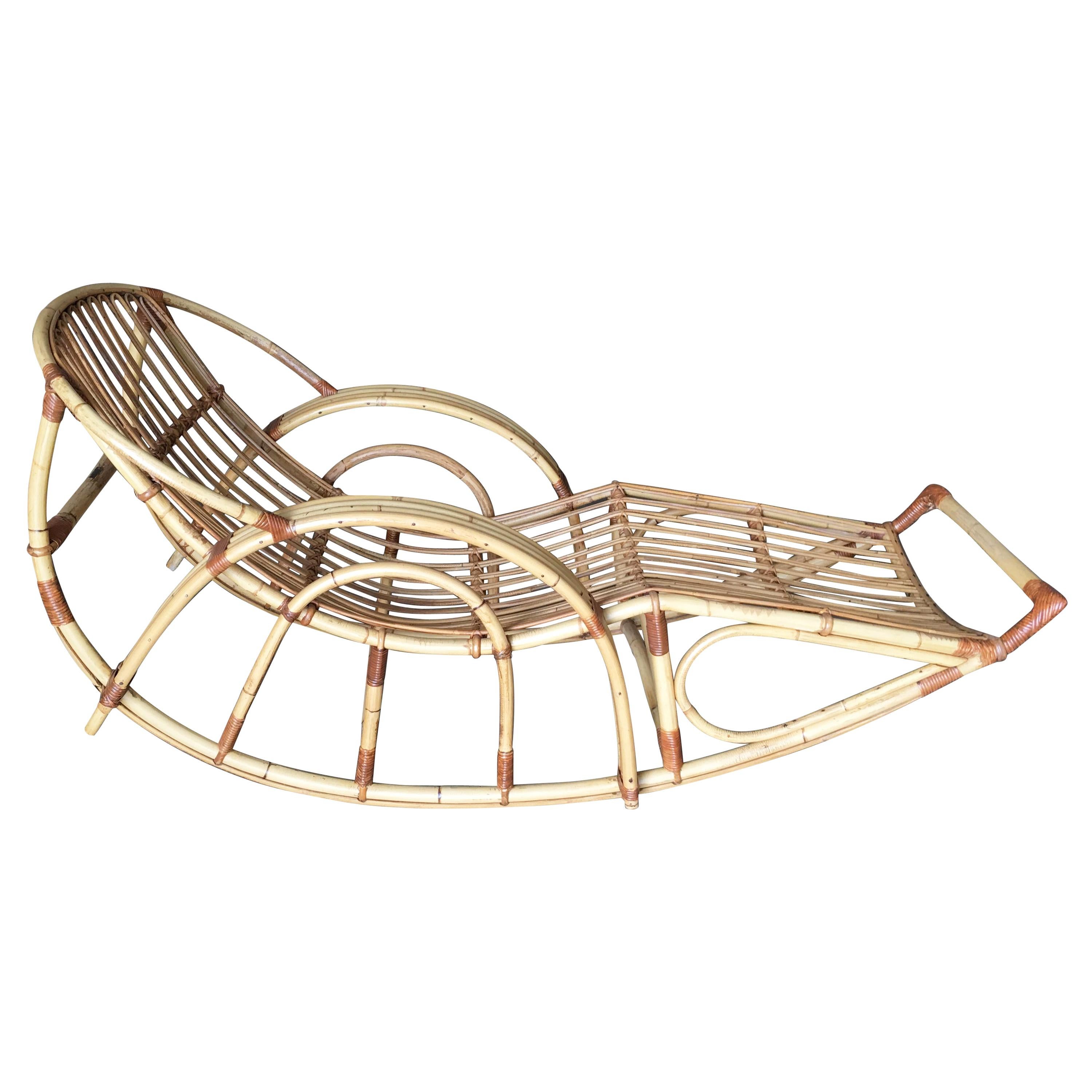 Restored Franco Albini Style "Day Dreaming" Rattan Rocking Lounge Chair