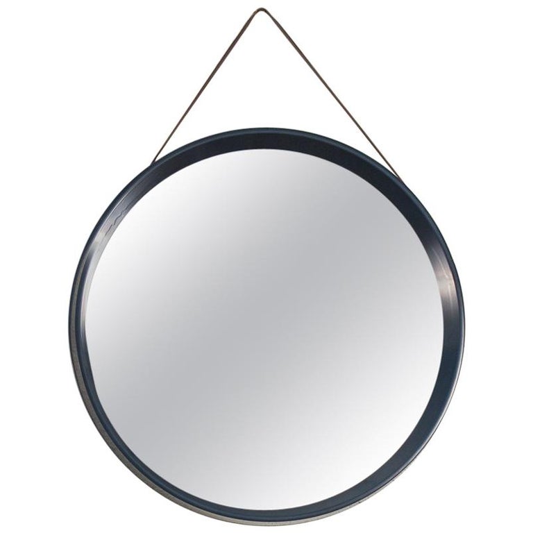 Danish Modern Navy Blue Circular Wall Mirror For Sale at 1stDibs