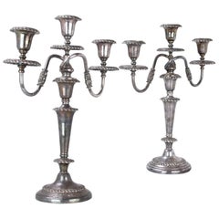 Retro Pair, Silver Plated Three-Arm Candelabras, Candleholders Friedman Silver Company