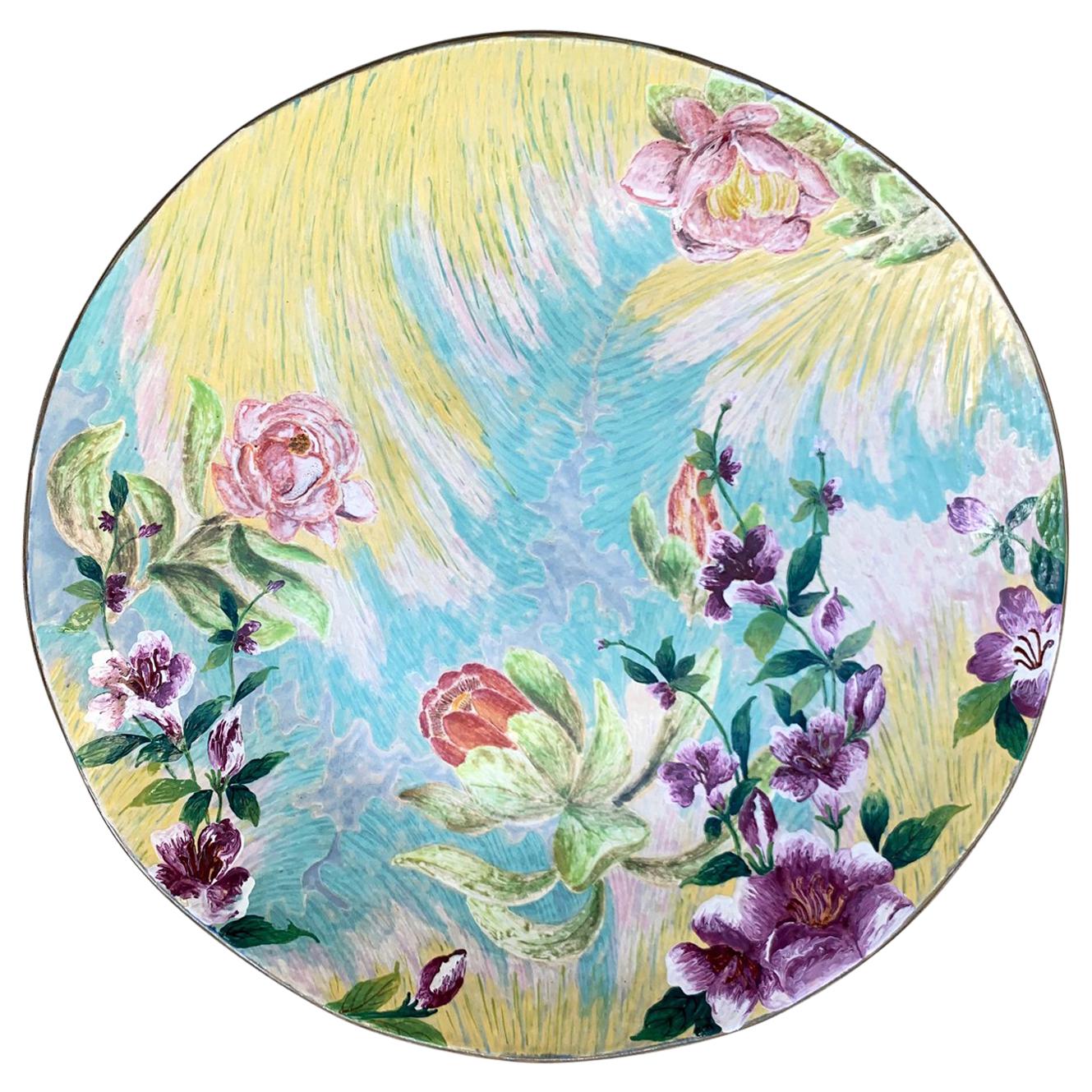 Ceramic Plate with Hand Painted Floral Designs