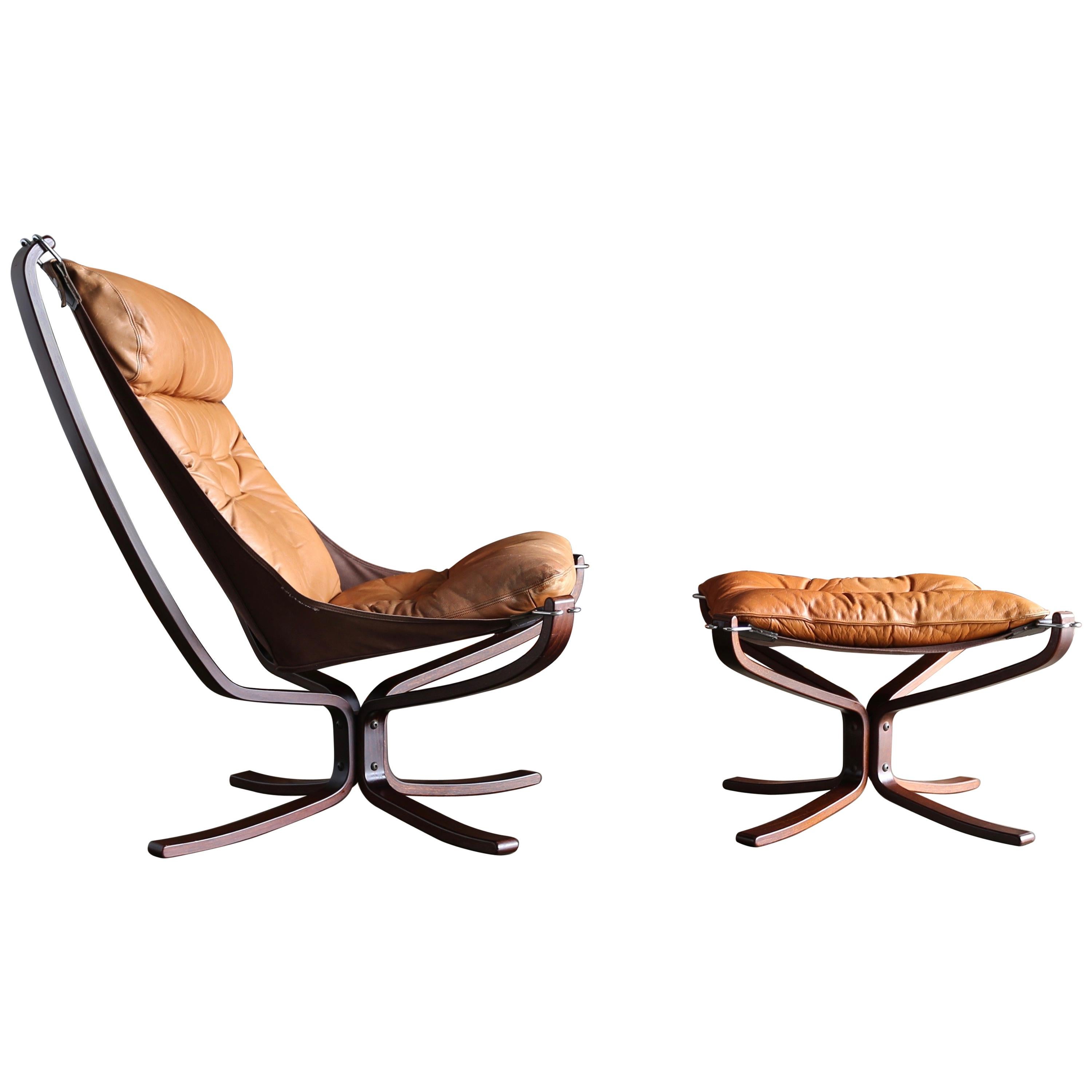 Sigurd Ressell Falcon Lounge Chair and Ottoman by Vatne Mobler, circa 1975