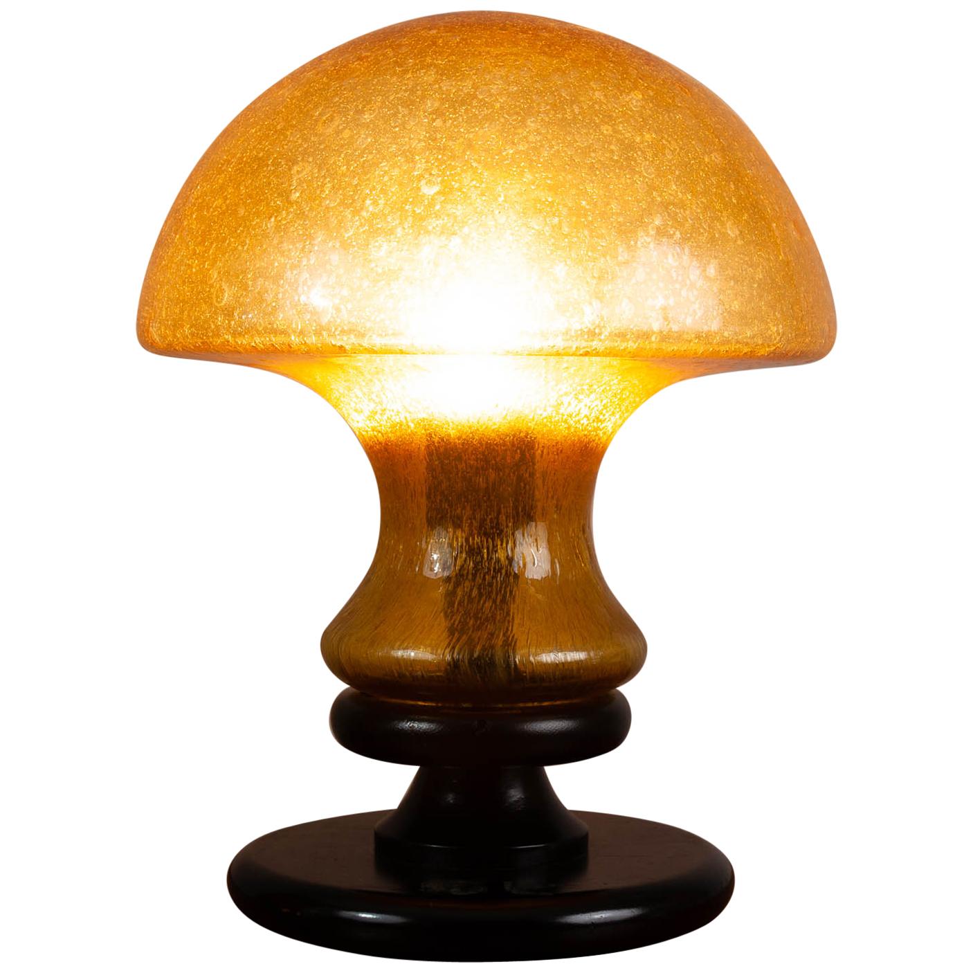 Vintage 1970s German Doria Leuchten Dark Amber Glass Mushroom Lamp