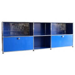 Vintage USM Haller Metal Media Cabinet in Blue Powder Coat 'with 2 Flap Doors'