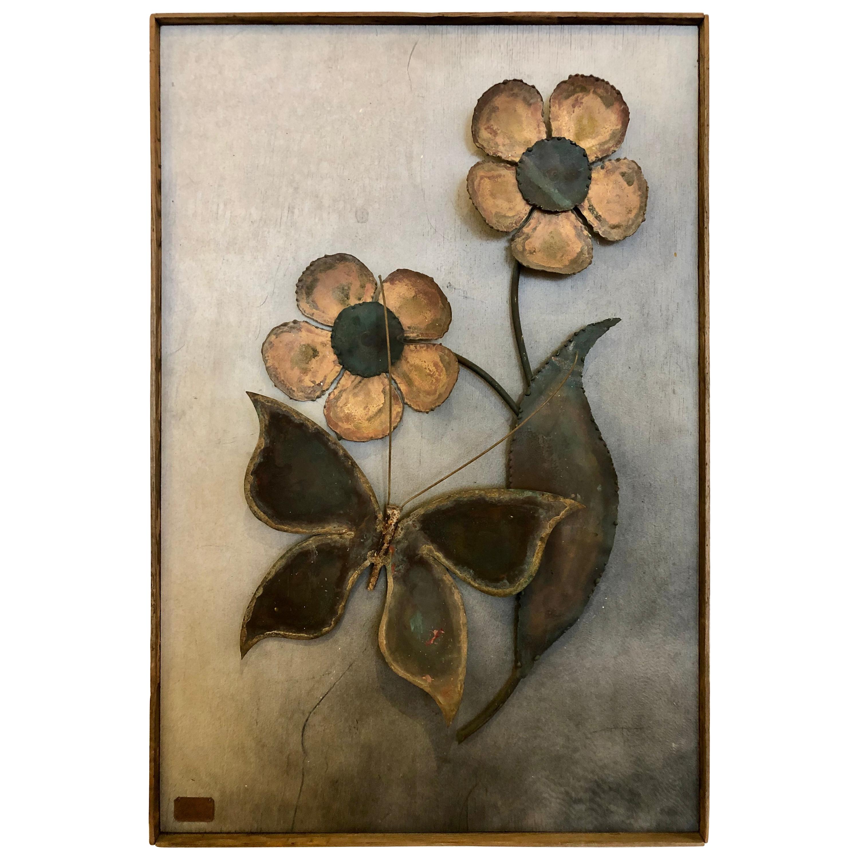 Mid-Century Modern Alex Kovacs Patinated Brass Wall Art Sculpture 1972 Signed For Sale