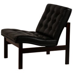 Impeccable Black Leather Slipper Chair by Ole Gjerløv-Knudsen for France & Søn