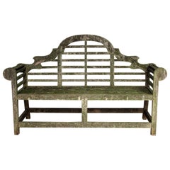 Used Weathered Teak Lutyens Style Garden Bench Encrusted with Algae Lichen