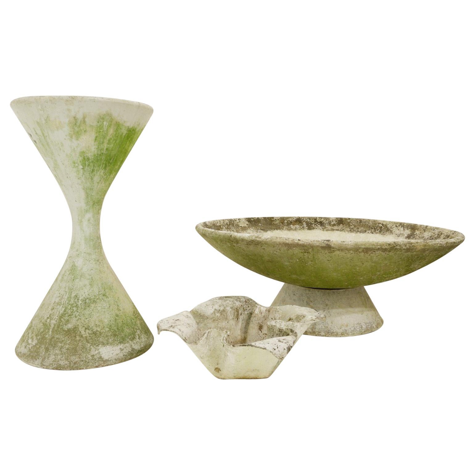 Diabolo, Handkerchief and Large Willy Guhl Bowl Eternit Planters