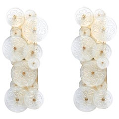 Pair of Vertical Brass Wall Sconces with Murano Glass Discs