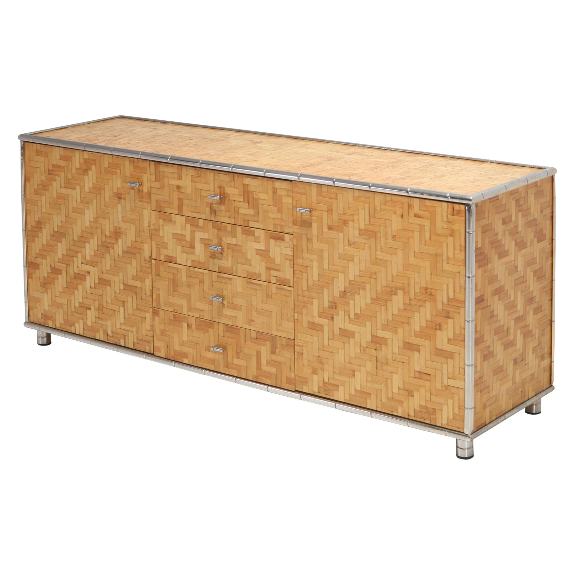 Bamboo Credenza with Faux Bamboo Chrome Frame Gabriella Crespi Style
