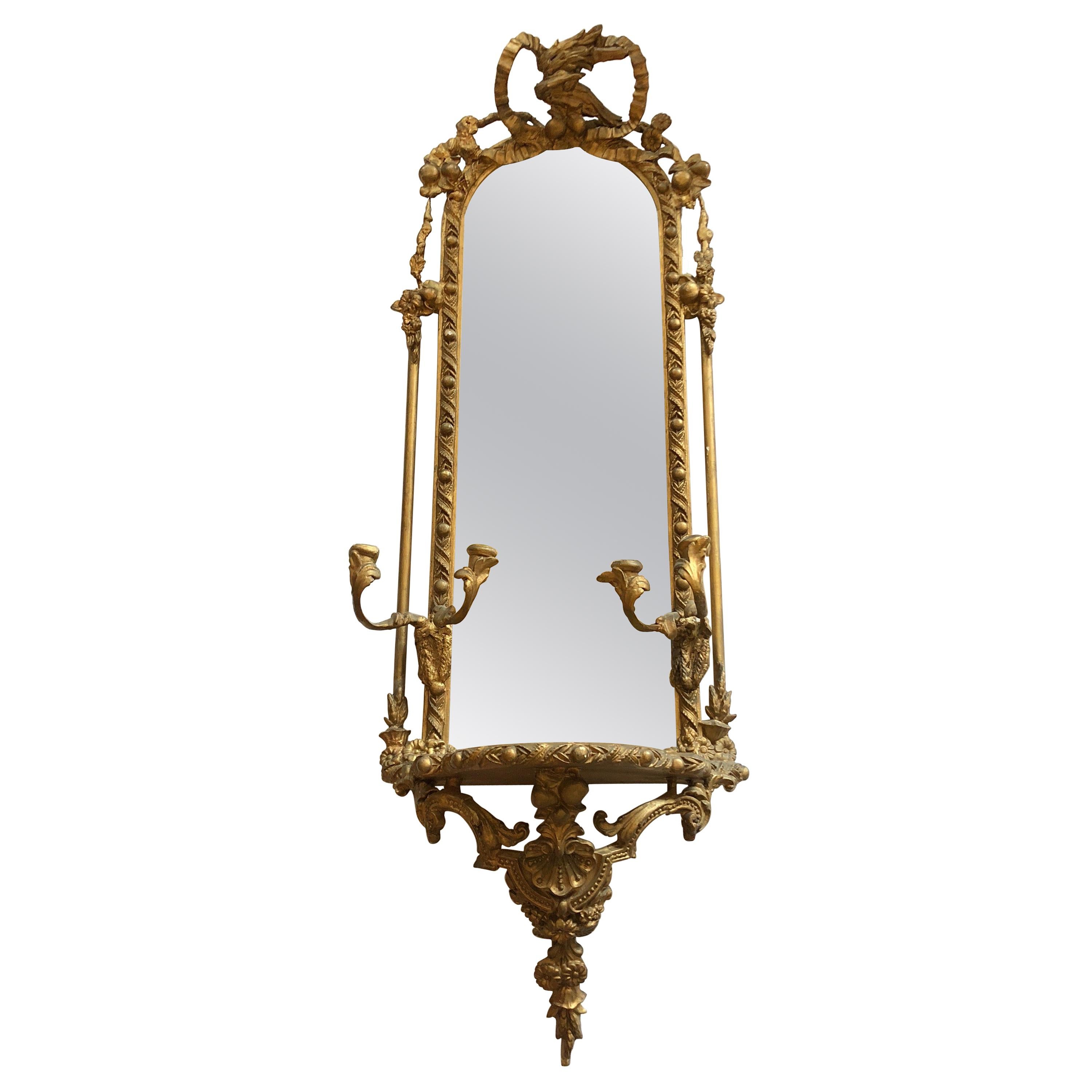 Ornate Elongated Shabby Chic French Mirror with Candleabra