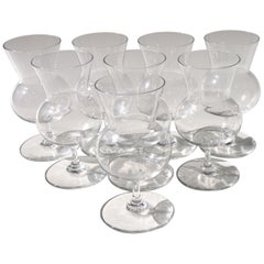 Vintage French Mid-Century Modern Baccarat Signed Crystal Glass Thistle Brandies, Set 8