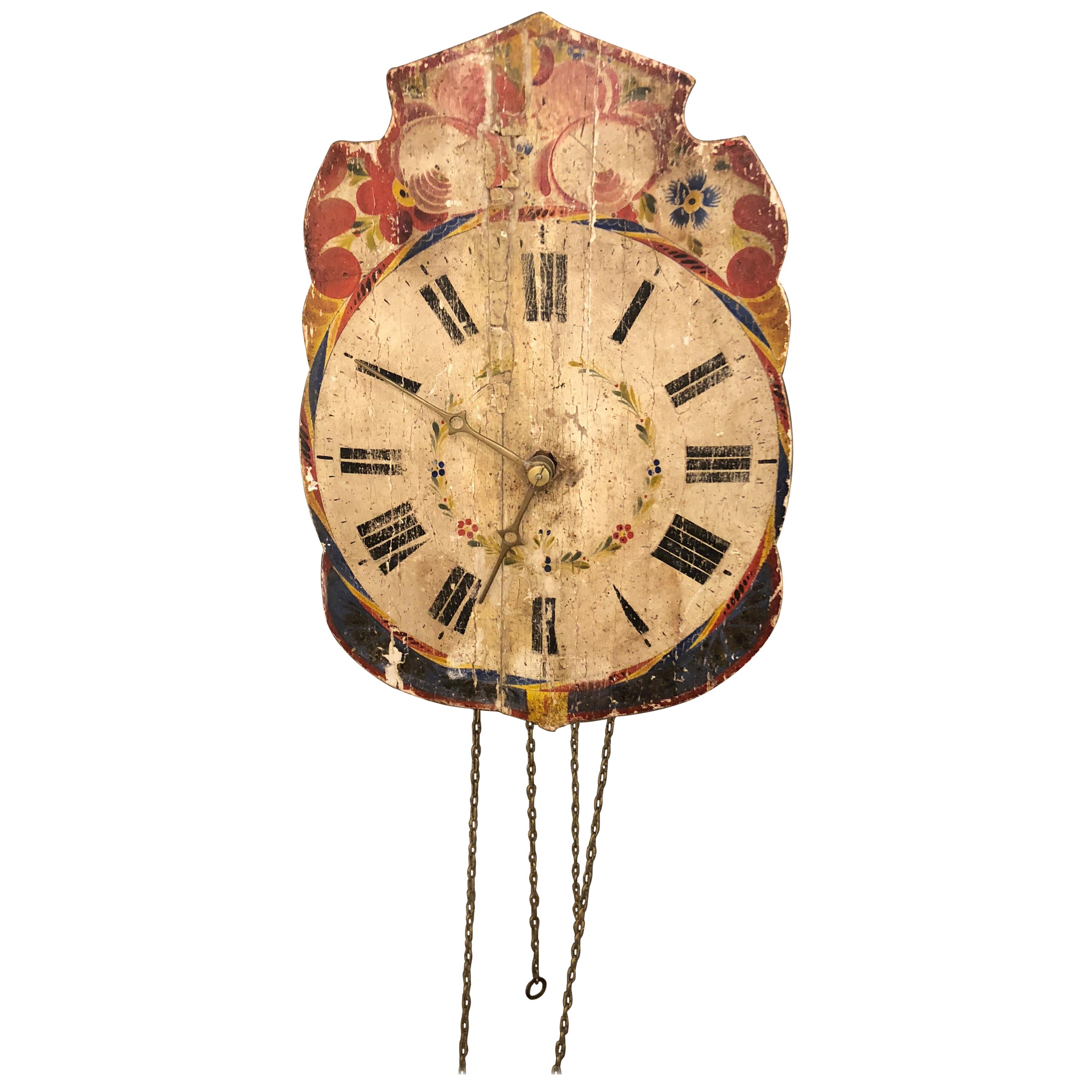 Super Old Folksy Painted Wooden Clock