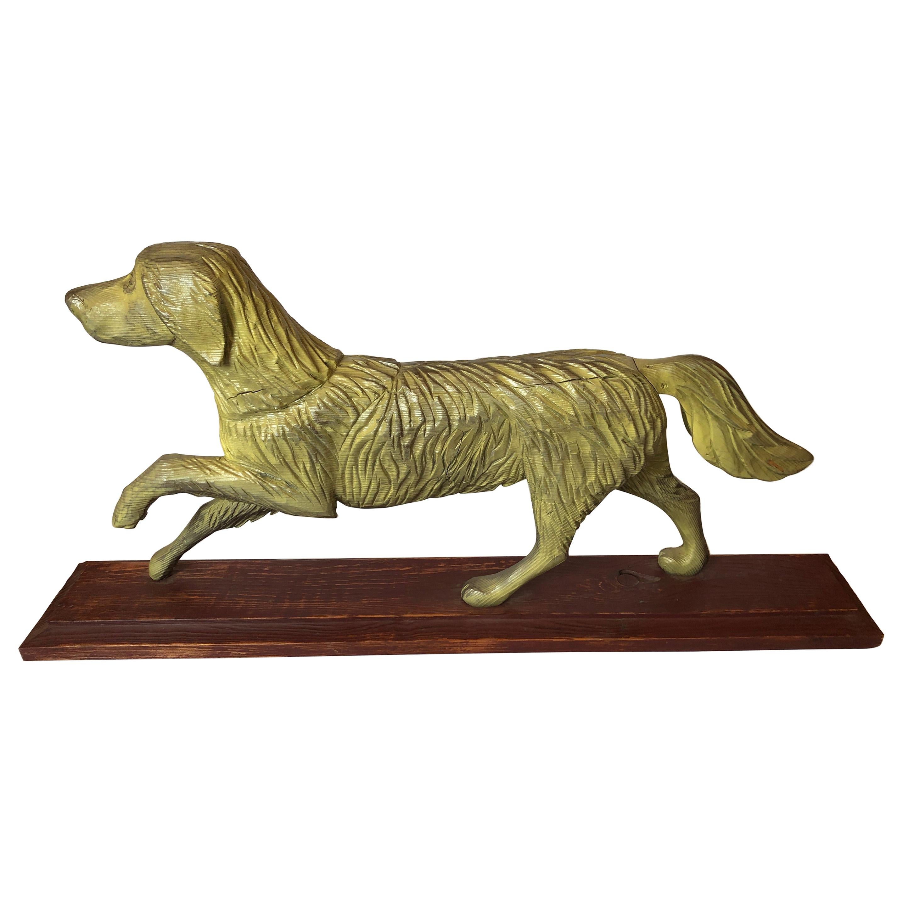 Rustic Vintage Sculpture of a Prancing Retriever Dog