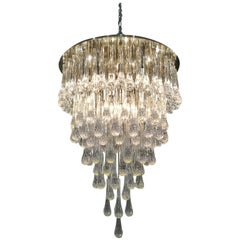 Murano Glass Chandelier Polished Steel and Crystal Drops