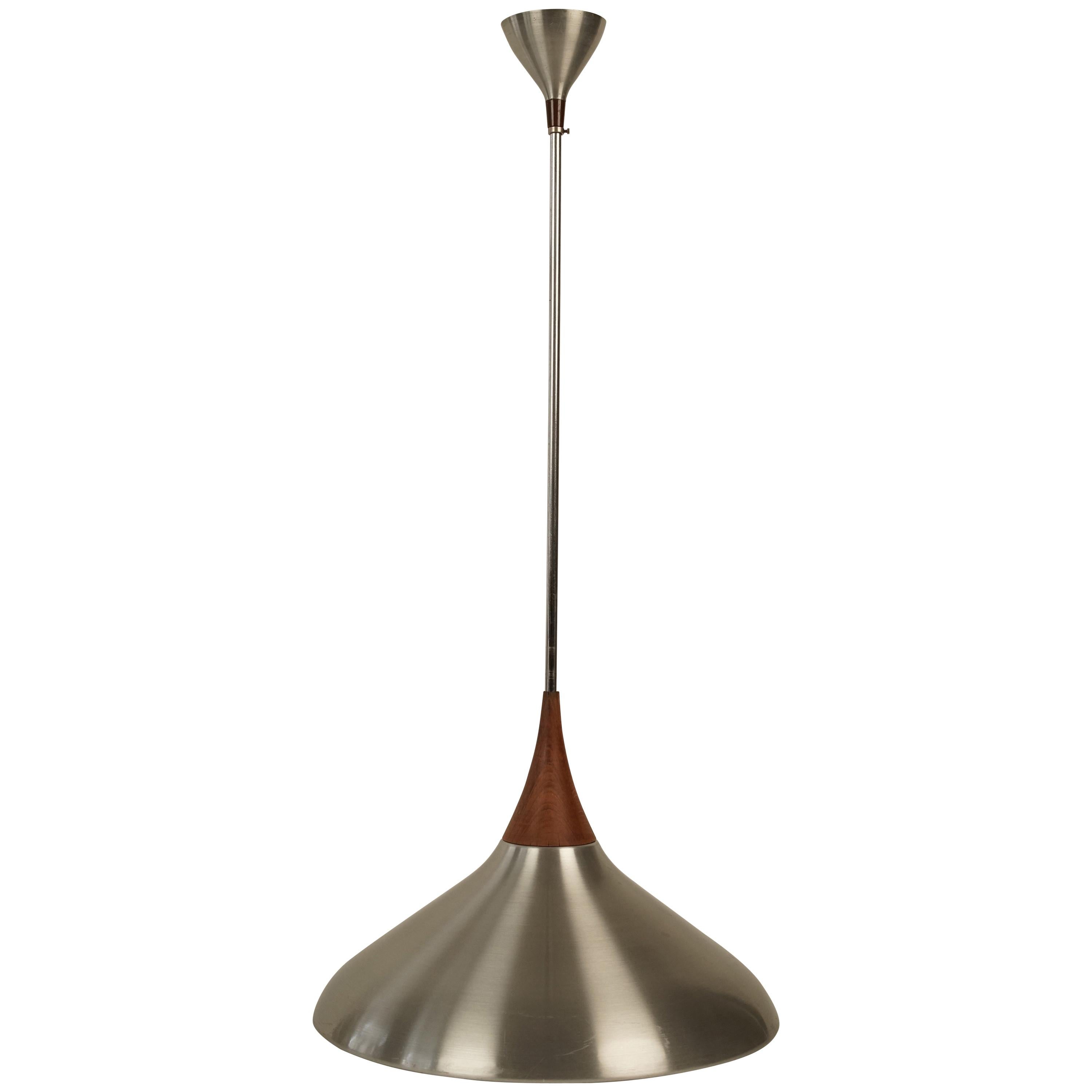 Aluminium and Teak Wood Pendant Lamp from 1960s