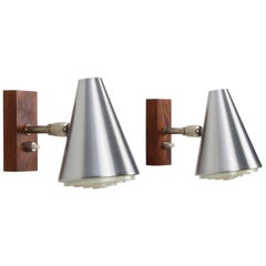 Aluminum & Rosewood Wall Lamps (Pair) 1960s Danish Wall Lights with Diffuser