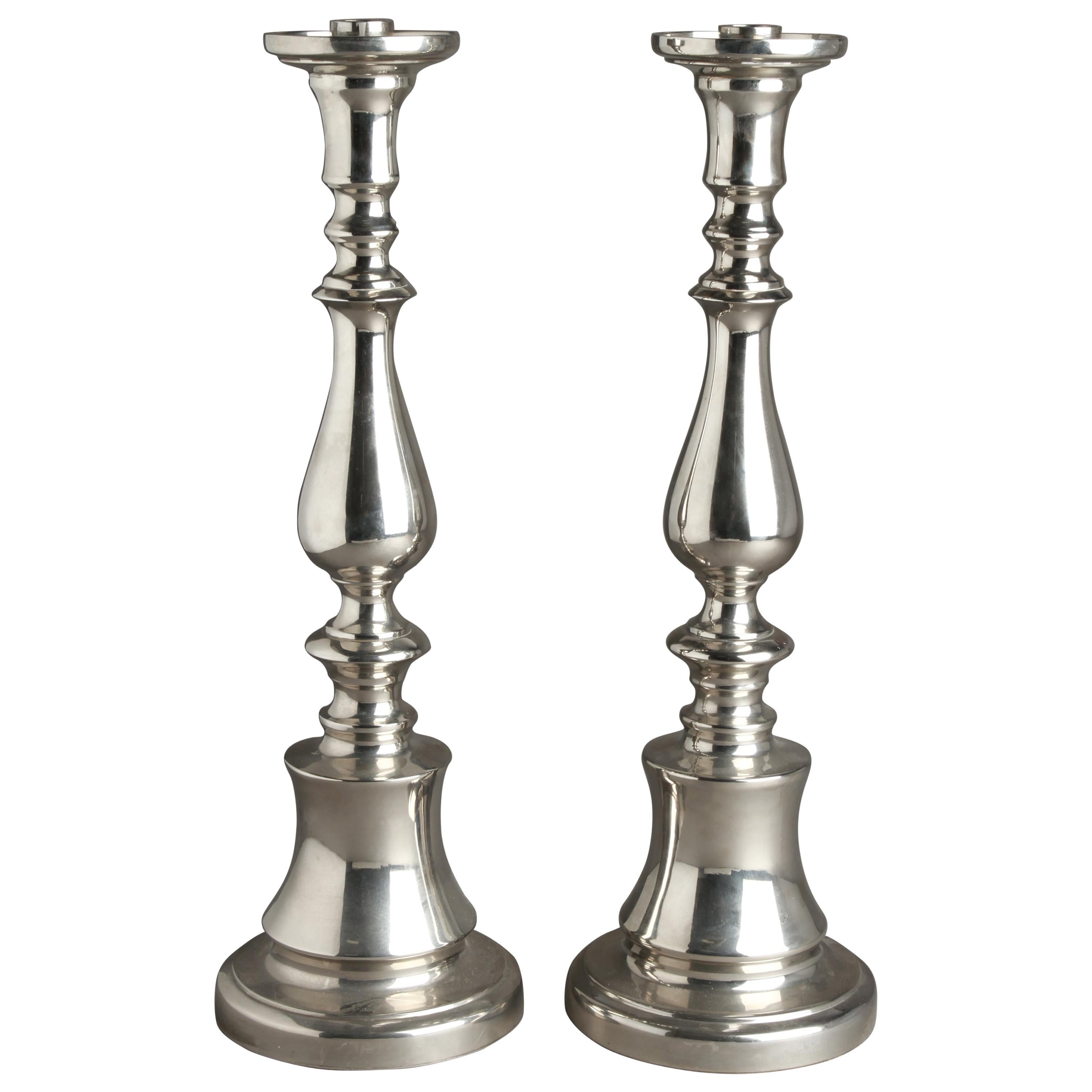 Classical Style Silver Tone Candlesticks For Sale