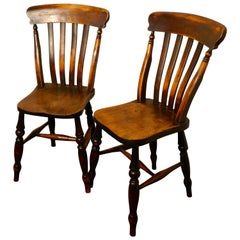 Antique Pair of Victorian Beech and Elm Splat Back Chairs