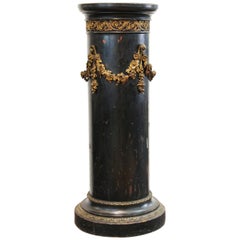 French Belle Époque Ebonized Wood Column Pedestal with Ormolu Detailing