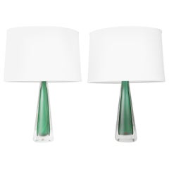 Pair of Jade Green Kosta Lamps, 1970, Sweden