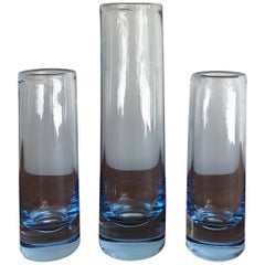 Per Lutken Scandinavian Mid-Century Light Blue Glass Vases, Holmegar, 1960s