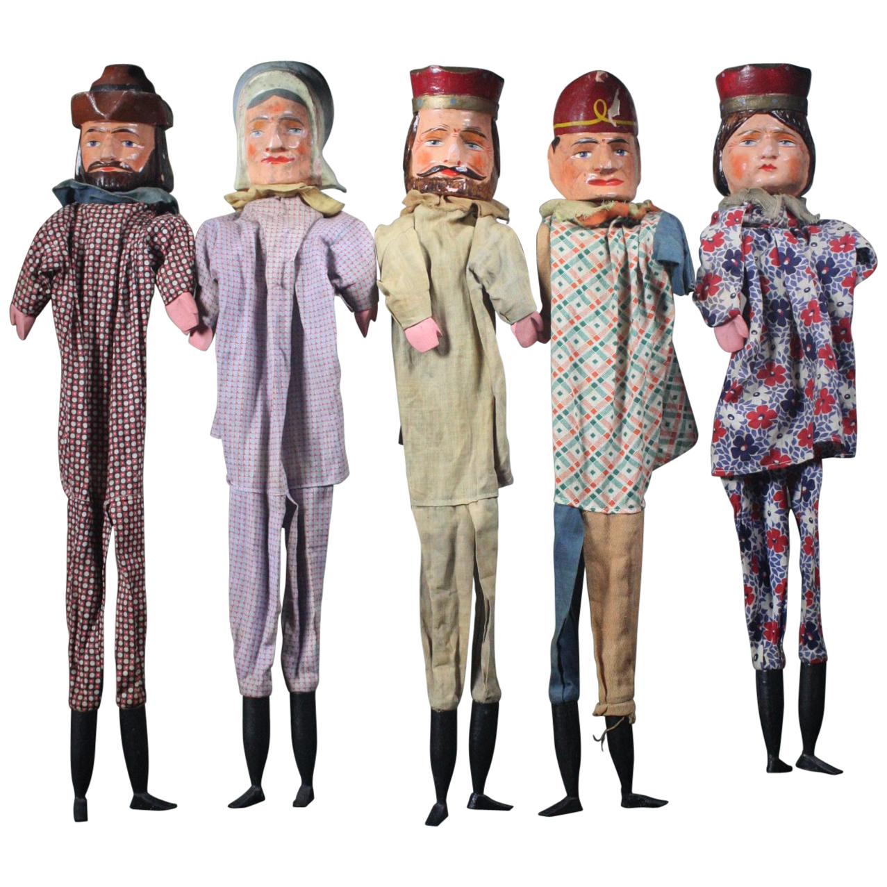 Collection of Early 20th Century German Punch & Judy Puppets Marionettes